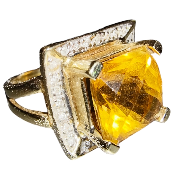 LR 14K Gold Citrine Diamond Ring - Picture 1 of 13